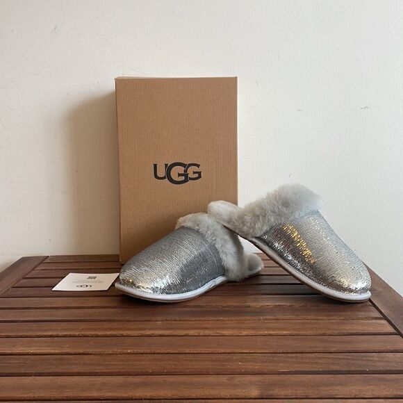 UGG Scuffette II Mirror Ball Slippers Silver Women Size 5 - Picture 1 of 15
